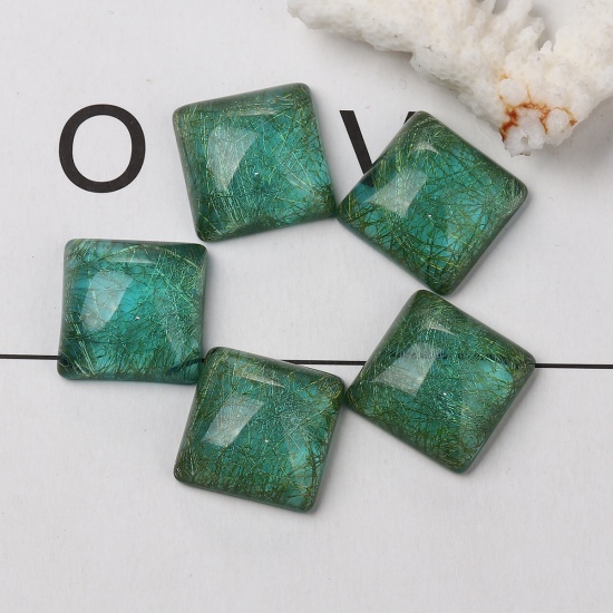 Picture of Resin Dome Seals Cabochon Square Green Blue Drawbench 20mm( 6/8") x 20mm( 6/8"), 10 PCs