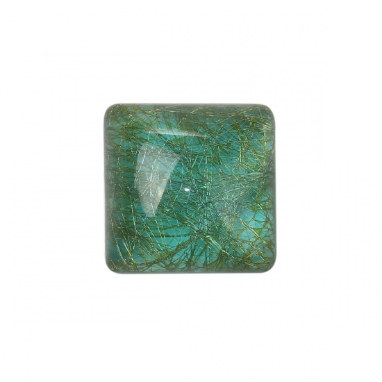 Picture of Resin Dome Seals Cabochon Square Green Blue Drawbench 20mm( 6/8") x 20mm( 6/8"), 10 PCs