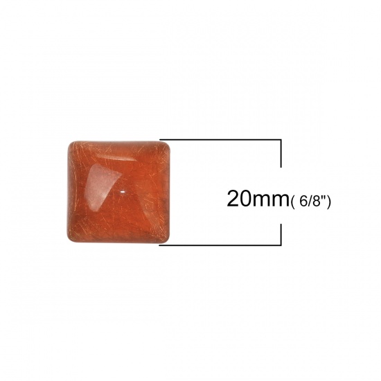 Picture of Resin Dome Seals Cabochon Square Brown Red Drawbench 20mm( 6/8") x 20mm( 6/8"), 10 PCs