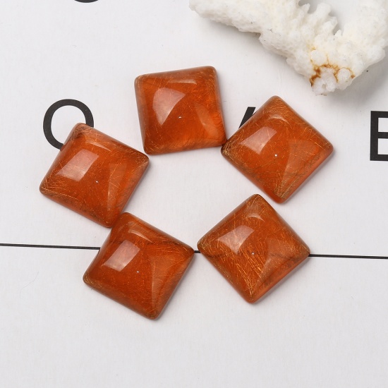 Picture of Resin Dome Seals Cabochon Square Brown Red Drawbench 20mm( 6/8") x 20mm( 6/8"), 10 PCs