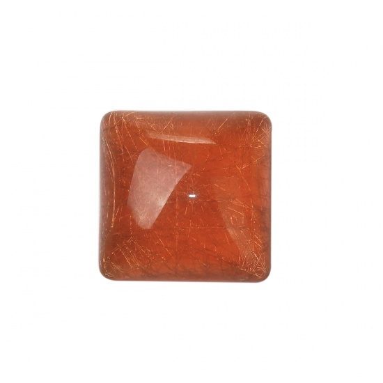 Picture of Resin Dome Seals Cabochon Square Brown Red Drawbench 20mm( 6/8") x 20mm( 6/8"), 10 PCs