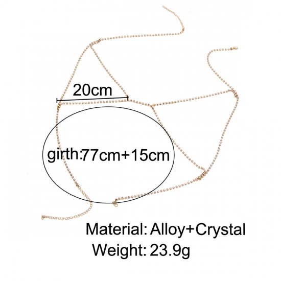 Picture of Body Chain Necklace Gold Plated Clear Rhinestone 77.5cm(30 4/8") long, 88cm(34 5/8") long, 1 Piece