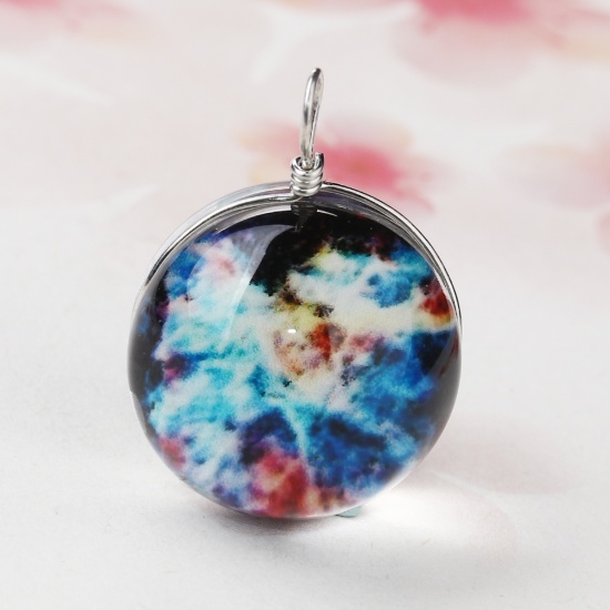 Picture of Glass Galaxy Charms Ball Galaxy Universe Multicolor Transparent 28mm(1 1/8") x 20mm( 6/8"), 5 PCs
