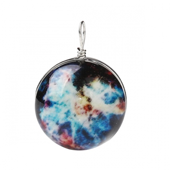 Picture of Glass Galaxy Charms Ball Galaxy Universe Multicolor Transparent 28mm(1 1/8") x 20mm( 6/8"), 5 PCs