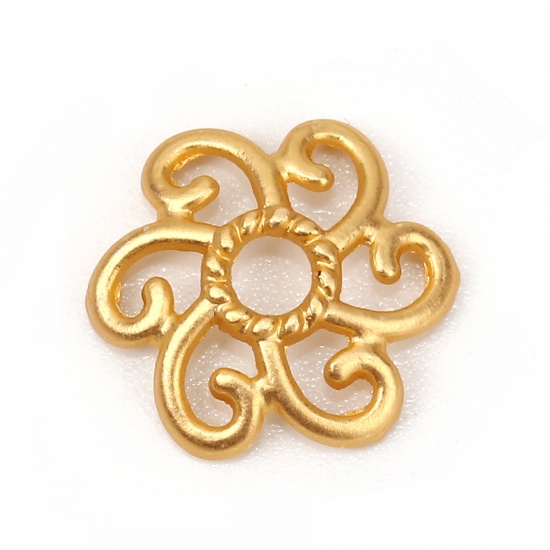 Immagine di Lega di Zinco Coppette Copriperla Fiore Oro Opaco (Addetti 14mm Perline) 12mm x 11mm, 10 Pz