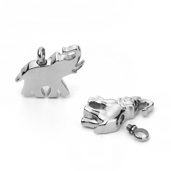 Immagine di 304 Acciaio Inossidabile Cremazione Ash Urna Ciondoli Elefante Tono Argento 30mm x 26mm, 1 Pz”
