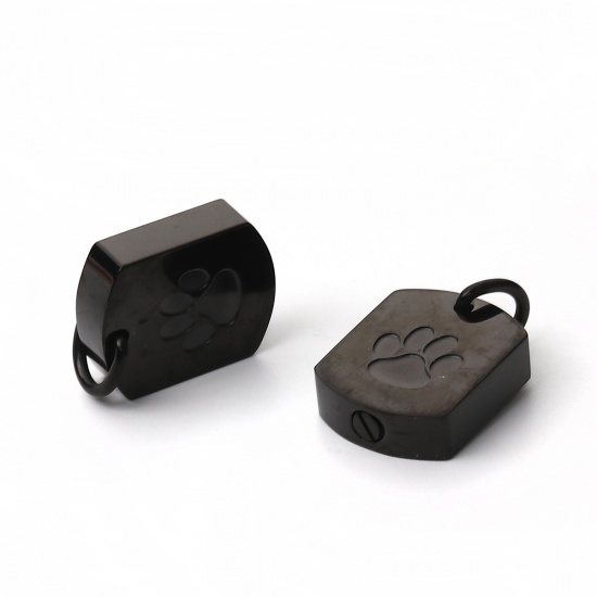 Image de 304 Breloques en Acier Inoxydable Urne Funéraire de Crémation Rectangle Noir Empreinte Pieds 26mm x 17mm , 1 Pièce”