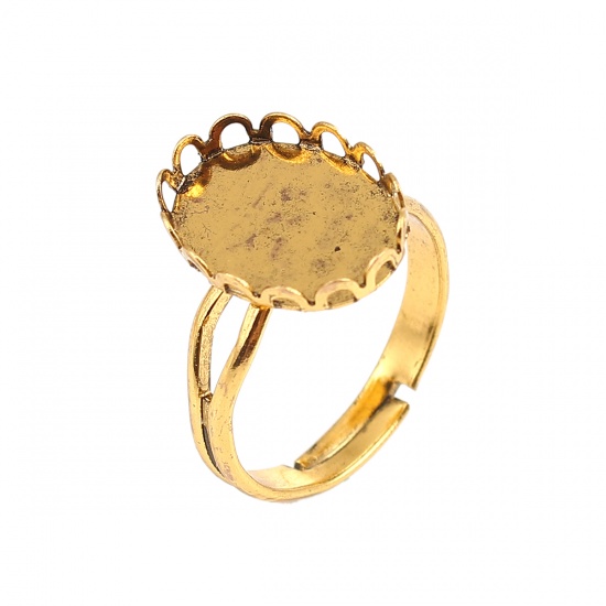 Bild von Messing Ring Oval Antik Golden Cabochon Fassung (Für 14mmx10mm)16.5mm(US Größe 6), 5 Stück