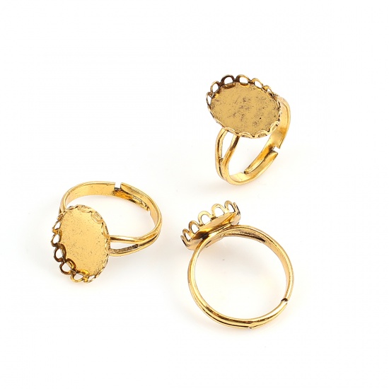 Bild von Messing Ring Oval Antik Golden Cabochon Fassung (Für 14mmx10mm)16.5mm(US Größe 6), 5 Stück