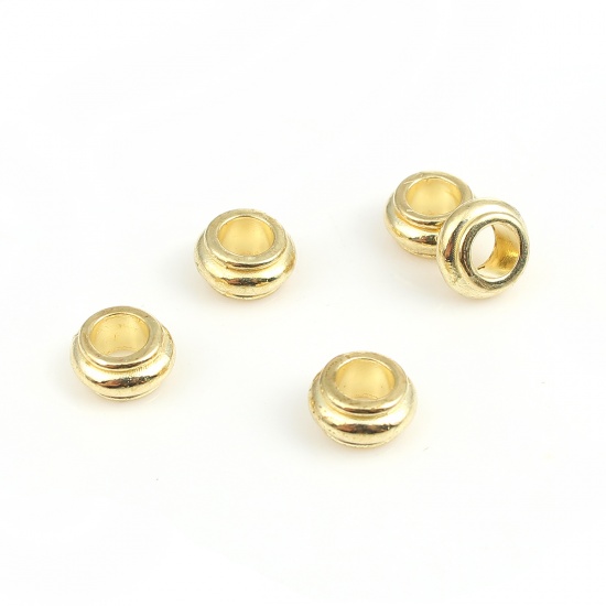 Picture of Zinc Based Alloy European Style Large Hole Charm Beads Drum Light Golden About 9mm x 5mm, Hole: Approx 4.7mm, 50 PCs