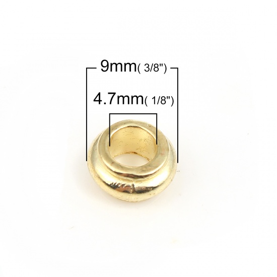 Picture of Zinc Based Alloy European Style Large Hole Charm Beads Drum Light Golden About 9mm x 5mm, Hole: Approx 4.7mm, 50 PCs