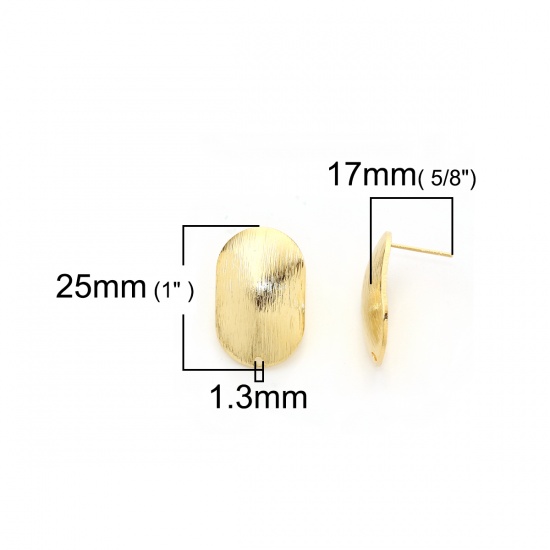 Immagine di Ottone Orecchini a Perno Vero Oro Placcato Rettangolo Trafila 25mm x 16mm, Dimensione di Posta / Cavo: (20 misura), 4 Pz