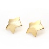 Picture of Brass Ear Post Stud Earrings 18K Real Gold Plated Pentagram Star W/ Loop Drawbench 23mm( 7/8") x 22mm( 7/8"), Post/ Wire Size: (20 gauge), 4 PCs                                                                                                              