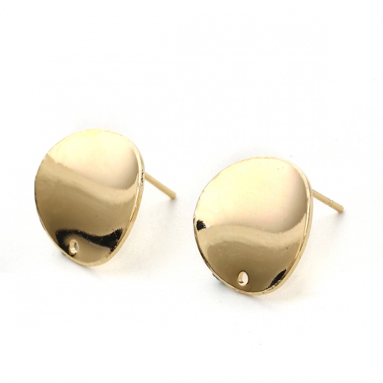 Picture of Brass Ear Post Stud Earrings 18K Real Gold Plated Round 16mm( 5/8") x 16mm( 5/8"), Post/ Wire Size: (20 gauge), 4 PCs                                                                                                                                         