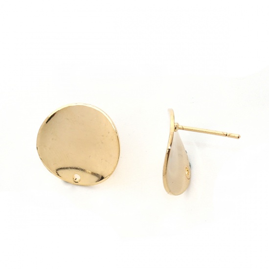 Picture of Brass Ear Post Stud Earrings 18K Real Gold Plated Round 16mm( 5/8") x 16mm( 5/8"), Post/ Wire Size: (20 gauge), 4 PCs