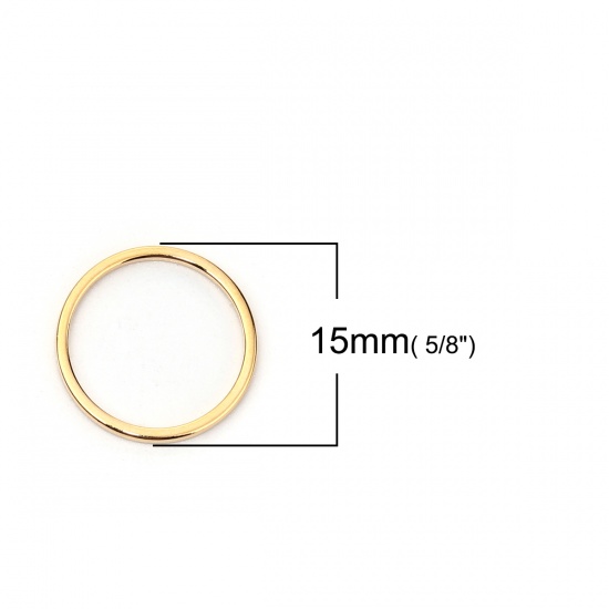Picture of 10 PCs Brass Connectors Charms Pendants Real Gold Plated Circle Ring 15mm Dia.