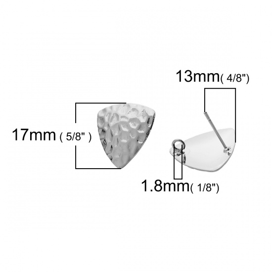 Immagine di Ottone Orecchini a Perno Vero Platino Placcato Triangolo W/ Loop 17mm x 17mm, Dimensione di Posta / Cavo: (20 misura), 4 Pz