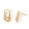 Bild von Messing Ohrring Ohrstecker Echtgold plattiert Rechteck Kreisring (Halten ss6 Spitzboden Strass) 17mm x 10mm, Drahtstärke: (21 gauge), 4 Stück