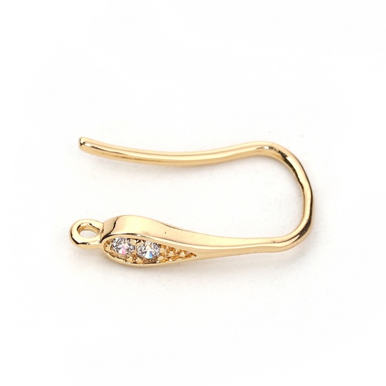 Bild von Messing Ohrring Ohrhken Echtgold plattiert M/Öse Transparent Strass 17mm x 3mm, Drahtstärke: (19 gauge), 2 Stück