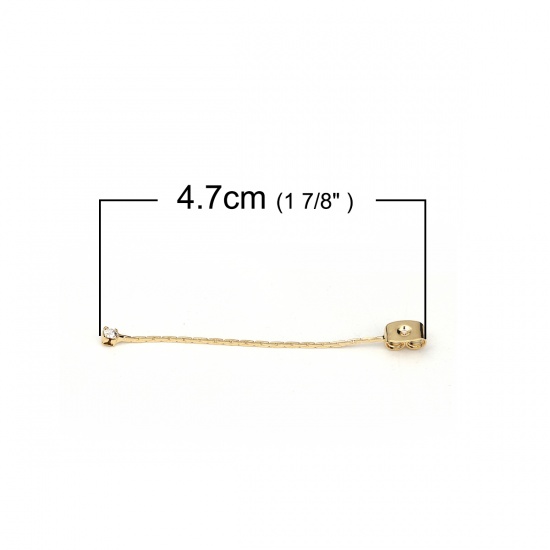 Изображение Brass Ear Nuts Post Stopper Earring Findings 18K Real Gold Plated Clear Rhinestone 47mm(1 7/8") x 4mm( 1/8"), 8 PCs                                                                                                                                           