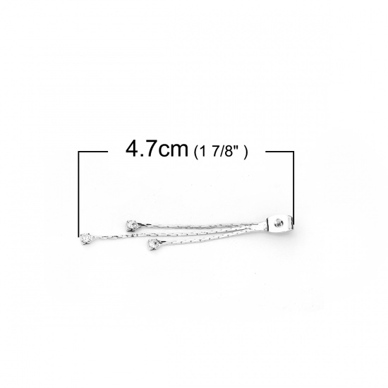 Immagine di Ottone Orecchino Indietro Tappi Vero Platino Placcato Nappine Trasparente Strass 47mm x 4mm, 2 Pz