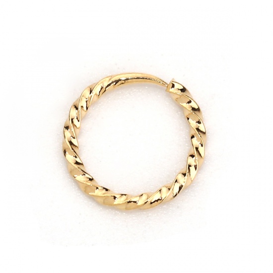 Picture of Brass Hoop Earrings 18K Real Gold Plated Circle Ring Spiral 12mm( 4/8") Dia. - 11mm( 3/8") Dia., Post/ Wire Size: (20 gauge), 10 PCs