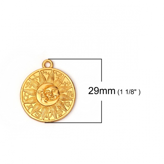 Picture of Zinc Based Alloy Charms Round Matt Gold Sun And Moon Face 29mm(1 1/8") x 25mm(1"), 5 PCs
