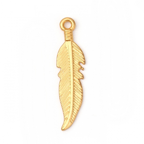 Zinc Based Alloy Charms Feather Matt Gold 26mm(1") x 6mm( 2/8"), 10 PCs の画像