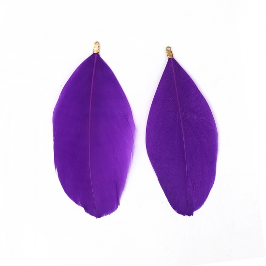 Picture of Natural Feather Pendants Dark Purple 9.3cm x4.5cm(3 5/8" x1 6/8") - 8.5cm x3.7cm(3 3/8" x1 4/8"), 20 PCs