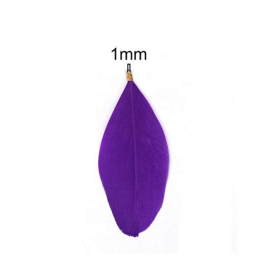 Picture of Natural Feather Pendants Dark Purple 9.3cm x4.5cm(3 5/8" x1 6/8") - 8.5cm x3.7cm(3 3/8" x1 4/8"), 20 PCs