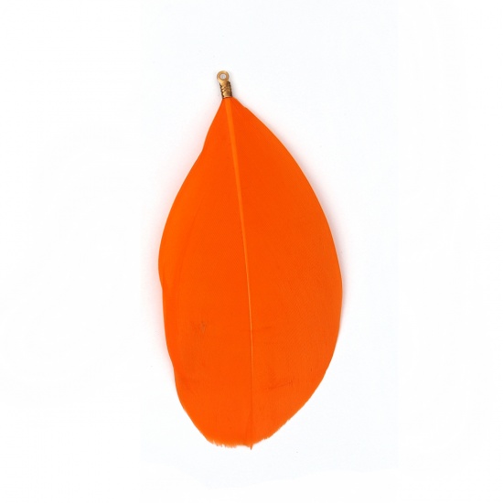 Picture of Natural Feather Pendants Orange 9.3cm x4.5cm(3 5/8" x1 6/8") - 8.5cm x3.7cm(3 3/8" x1 4/8"), 20 PCs