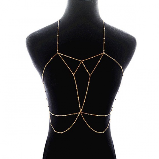 Body Chain Necklace Gold Plated Round Clear Rhinestone 60cm(23 5/8") long, 89cm(35") long, 1 Piece の画像