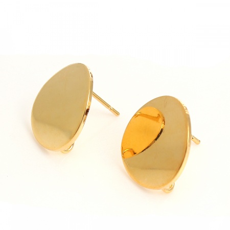 Messing Ohrring Ohrstecker Echtgold plattiert Rund M/Öse 15mm D., Drahtstärke: (20 gauge), 4 Stück