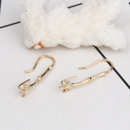 Messing Ohrring Ohrhaken Echtgold plattiert Bamboo-förmig Mit offener Schleife (Halten ss5 Spitzboden Strass) 29mm x 6mm - 27mm x6mm, Drahtstärke: (19 gauge), 4 Stück
