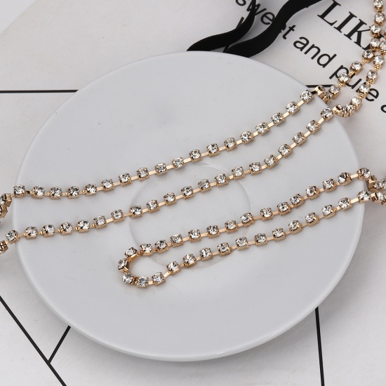 Picture of Body Leg Bracelet Chain Necklace Gold Plated Clear Rhinestone 54cm(21 2/8") long, 50cm(19 5/8") long, 1 Piece