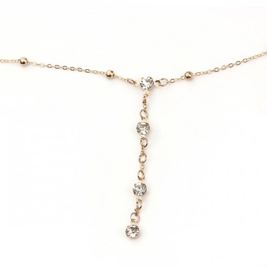 Picture of Multilayer Body Chain Necklace Gold Plated Round Clear Rhinestone 97.5cm(38 3/8") long 57cm(22 4/8") long, 1 Piece
