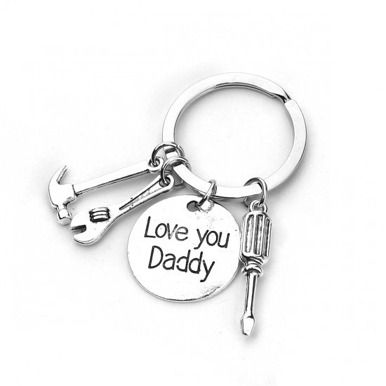 Bild von Schlüsselkette & Schlüsselring Schraubendreher Antiksilber Hammer Message" Love you Daddy" 60mm, 1 Stück