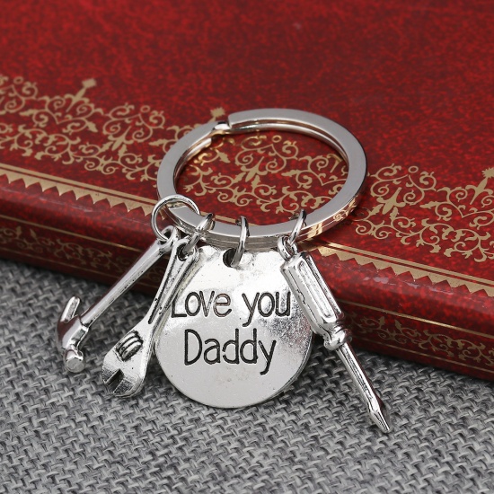 Bild von Schlüsselkette & Schlüsselring Schraubendreher Antiksilber Hammer Message" Love you Daddy" 60mm, 1 Stück