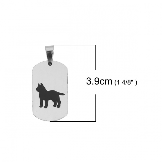 Изображение Stainless Steel Pendants Rectangle Silver Tone Black Dog Enamel 39mm(1 4/8") x 18mm( 6/8"), 2 PCs