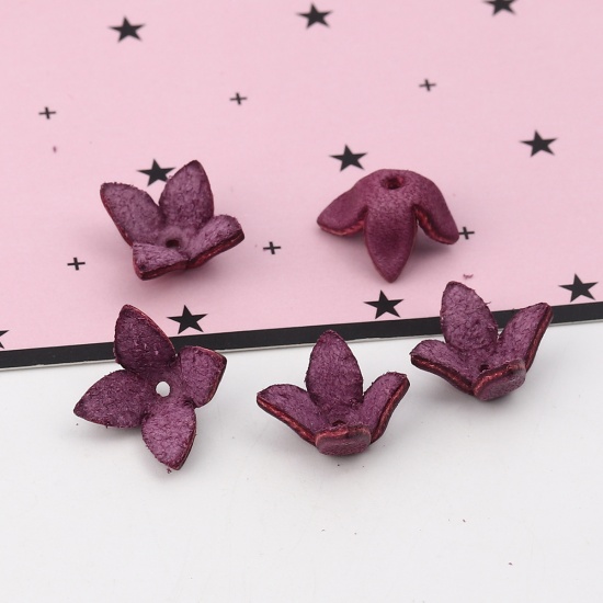 Image de Apprêts de Boucles d'Oreilles en Cuir Réel Violet Fleur 15mm x 15mm - 13mm x 13mm, 5 Pcs