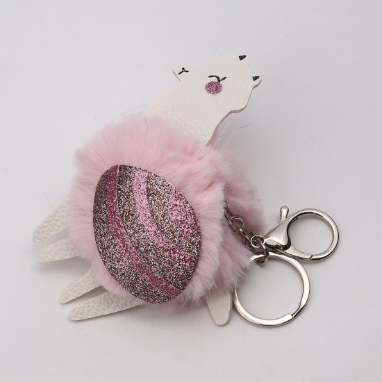 Picture of Plush Keychain & Keyring Alpaca Animal Pink Golden Pom Pom Ball Glitter 15cm, 1 Piece