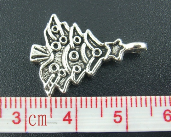 Picture of 40PCs Antique Silver Christmas Tree Charms Drops 24*17mm