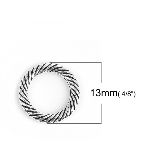 Picture of 1.6mm Zinc Based Alloy Closed Soldered Jump Rings Findings Circle Ring Antique Silver Color Spiral Carved 13mm Dia, 100 PCs