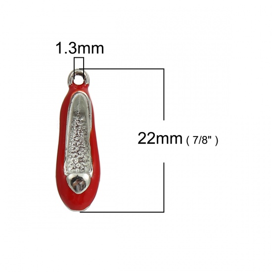 Picture of Zinc Based Alloy 3D Charms High-heeled Shoes Silver Tone Red Enamel 22mm( 7/8") x 10mm( 3/8"), 10 PCs
