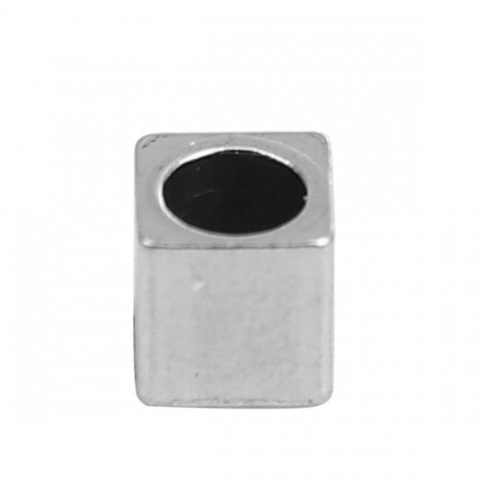 Picture of 304 Stainless Steel Spacer Beads Square Silver Tone 3mm( 1/8") x 3mm( 1/8"), Hole: Approx 1.9mm, 20 PCs