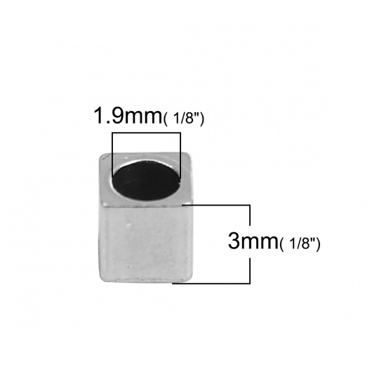Bild von 304 Edelstahl Perlen Quadrat Silberfarbe 3mm x 3mm, Loch: ca. 1.9mm, 20 Stück