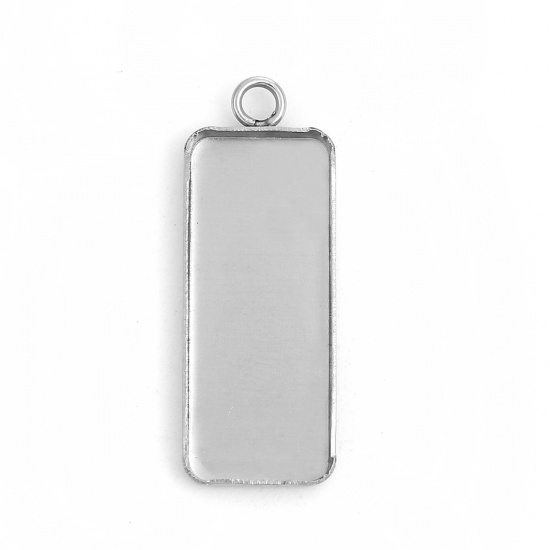 Bild von 304 Edelstahl Anhänger Rechteck Silberfarbe Cabochon Fassung (für 25mmx10mm) 30mm x 11mm, 10 Stück