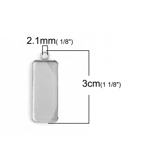 Bild von 304 Edelstahl Anhänger Rechteck Silberfarbe Cabochon Fassung (für 25mmx10mm) 30mm x 11mm, 10 Stück