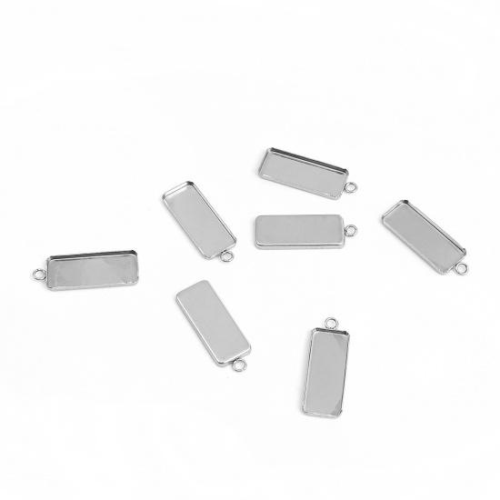 Bild von 304 Edelstahl Anhänger Rechteck Silberfarbe Cabochon Fassung (für 25mmx10mm) 30mm x 11mm, 10 Stück