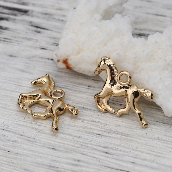 Zinc Based Alloy Charms Horse Animal Gold Plated 20mm( 6/8") x 15mm( 5/8"), 10 PCs の画像